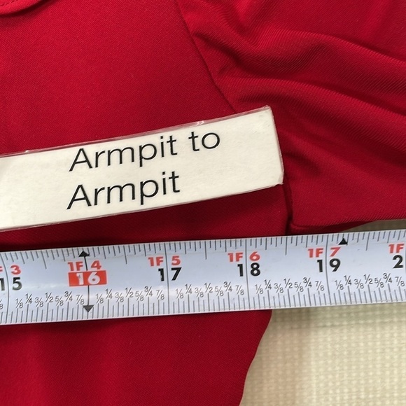 Evan-Picone Dress Women's 14 Red Long Sleeve A-Line Midi V-Neck Ruffles - Picture 12 of 16